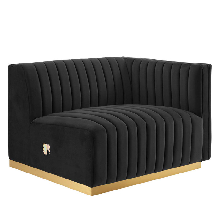 EEI-5503-GLD-BLK Conjure Channel Tufted Performance Velvet Right-Arm Chair - Gold Black By Modway