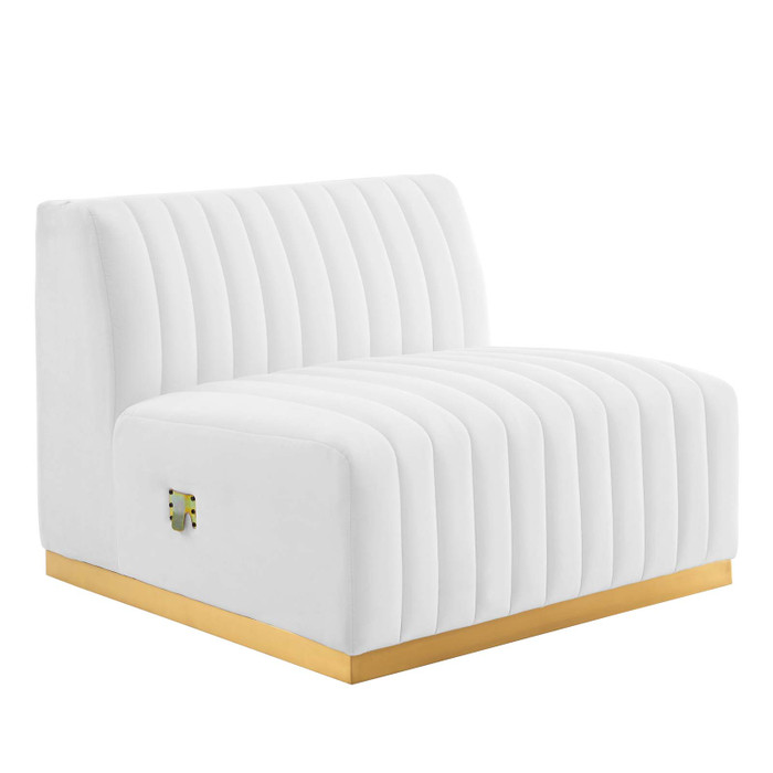 EEI-5504-GLD-WHI Conjure Channel Tufted Performance Velvet Armless Chair - Gold White By Modway