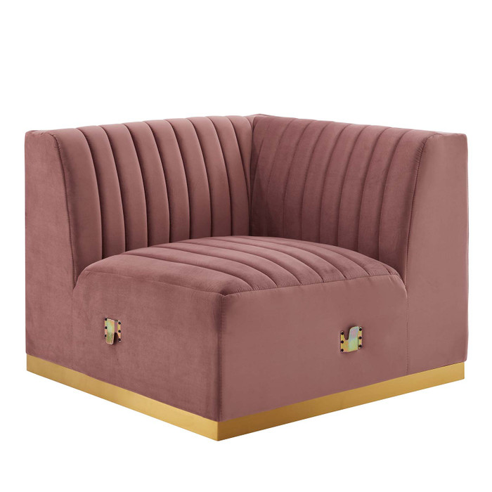EEI-5506-GLD-DUS Conjure Channel Tufted Performance Velvet Right Corner Chair - Gold Dusty Rose By Modway