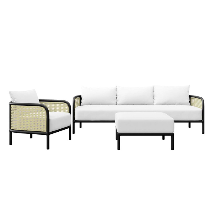 EEI-5630-IVO-WHI Hanalei 3-Piece Outdoor Patio Furniture Set - Ivory White By Modway
