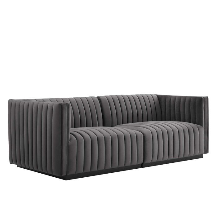 EEI-5764-BLK-GRY Conjure Channel Tufted Performance Velvet Loveseat - Black Gray By Modway