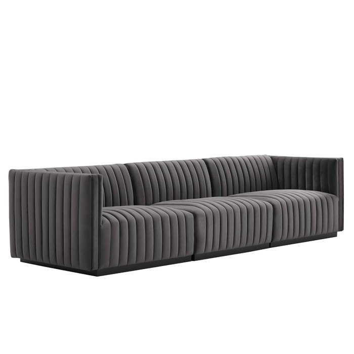 EEI-5765-BLK-GRY Conjure Channel Tufted Performance Velvet Sofa - Black Gray By Modway