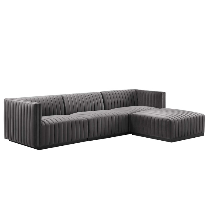 EEI-5766-BLK-GRY Conjure Channel Tufted Performance Velvet 4-Piece Sectional - Black Gray By Modway