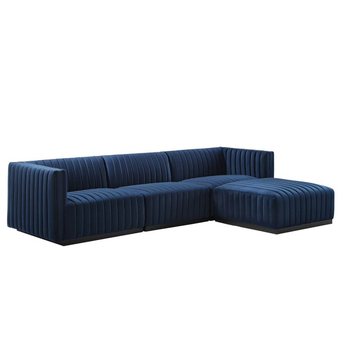 EEI-5766-BLK-MID Conjure Channel Tufted Performance Velvet 4-Piece Sectional - Black Midnight Blue By Modway