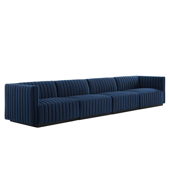 EEI-5767-BLK-MID Conjure Channel Tufted Performance Velvet 4-Piece Sofa - Black Midnight Blue By Modway