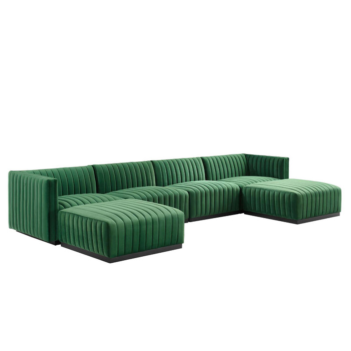 EEI-5768-BLK-EME Conjure Channel Tufted Performance Velvet 6-Piece Sectional - Black Emerald By Modway