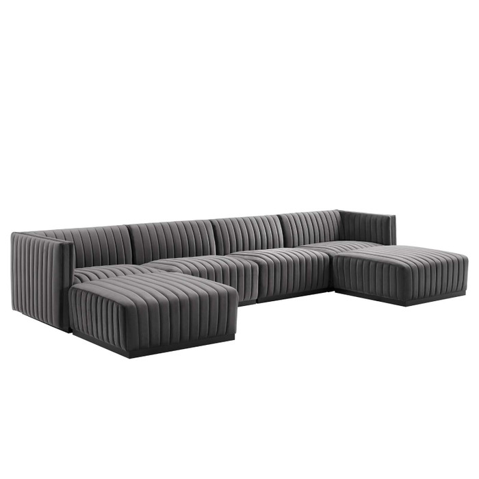 EEI-5768-BLK-GRY Conjure Channel Tufted Performance Velvet 6-Piece Sectional - Black Gray By Modway