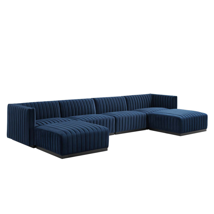 EEI-5768-BLK-MID Conjure Channel Tufted Performance Velvet 6-Piece Sectional - Black Midnight Blue By Modway