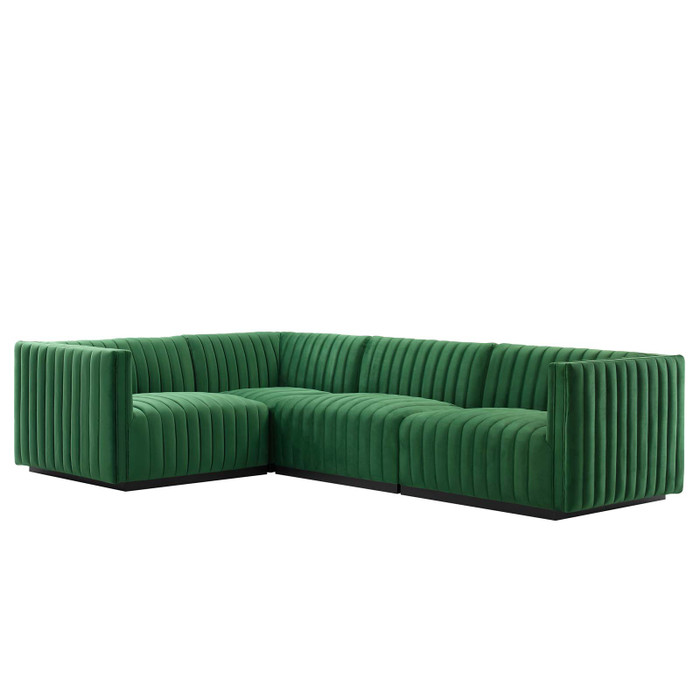 EEI-5769-BLK-EME Conjure Channel Tufted Performance Velvet 4-Piece Sectional - Black Emerald By Modway