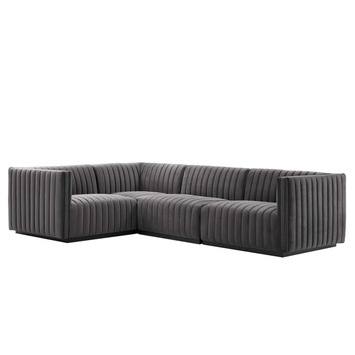 EEI-5769-BLK-GRY Conjure Channel Tufted Performance Velvet 4-Piece Sectional - Black Gray By Modway