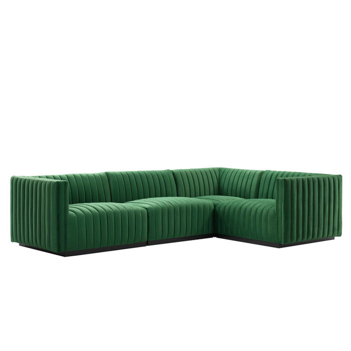 EEI-5770-BLK-EME Conjure Channel Tufted Performance Velvet 4-Piece Sectional - Black Emerald By Modway