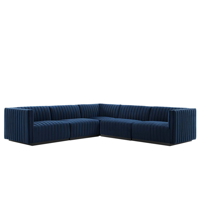 EEI-5771-BLK-MID Conjure Channel Tufted Performance Velvet 5-Piece Sectional - Black Midnight Blue By Modway