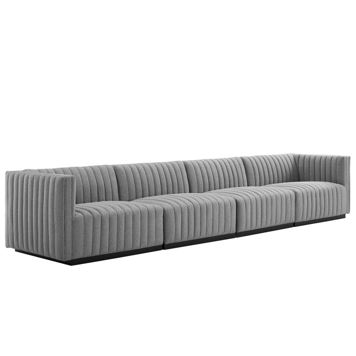 EEI-5789-BLK-LGR Conjure Channel Tufted Upholstered Fabric 4-Piece Sofa - Black Light Gray By Modway