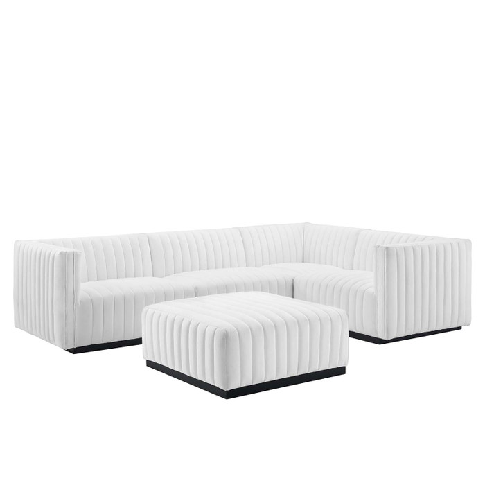 EEI-5797-BLK-WHI Conjure Channel Tufted Upholstered Fabric 5-Piece Sectional - Black White By Modway