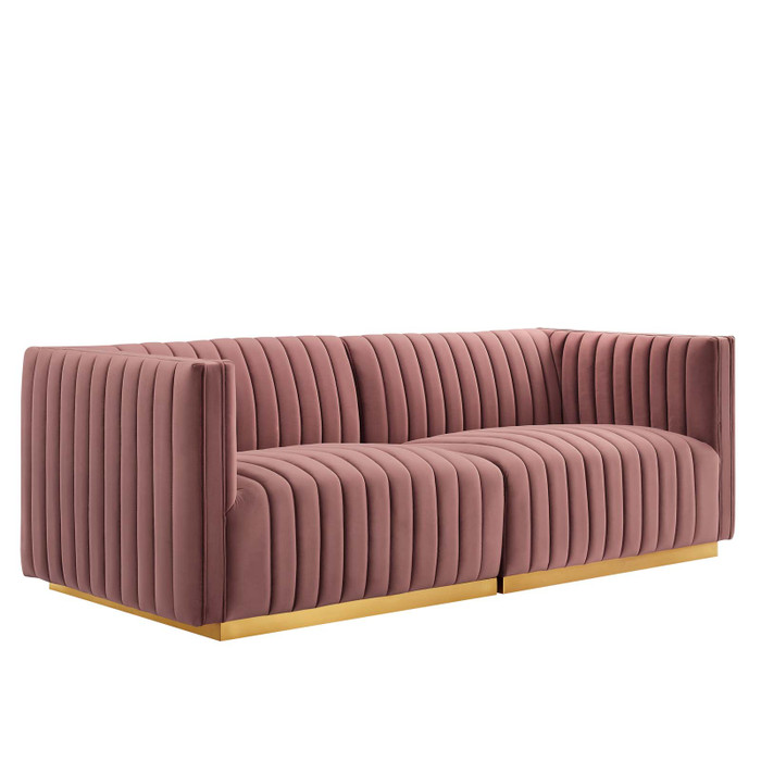 EEI-5842-GLD-DUS Conjure Channel Tufted Performance Velvet Loveseat - Gold Dusty Rose By Modway