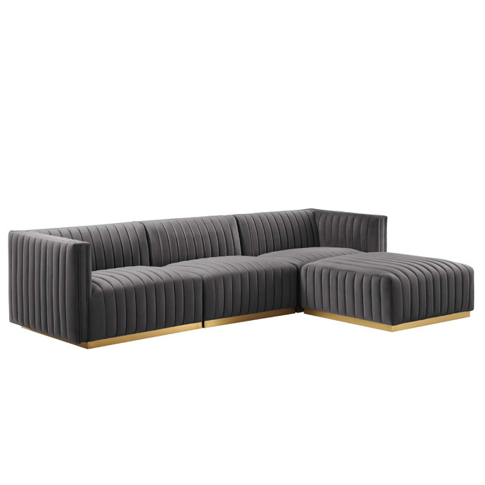 EEI-5844-GLD-GRY Conjure Channel Tufted Performance Velvet 4-Piece Sectional - Gold Gray By Modway