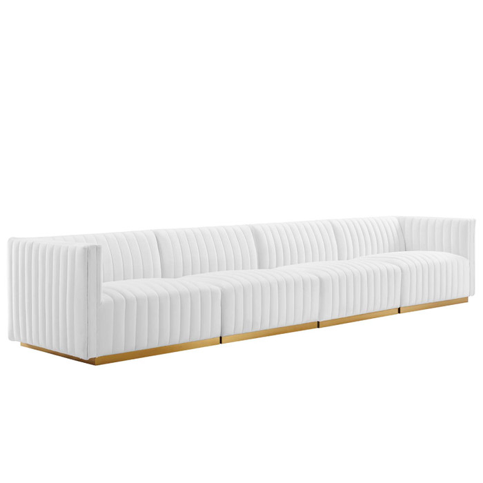 EEI-5845-GLD-WHI Conjure Channel Tufted Performance Velvet 4-Piece Sofa - Gold White By Modway