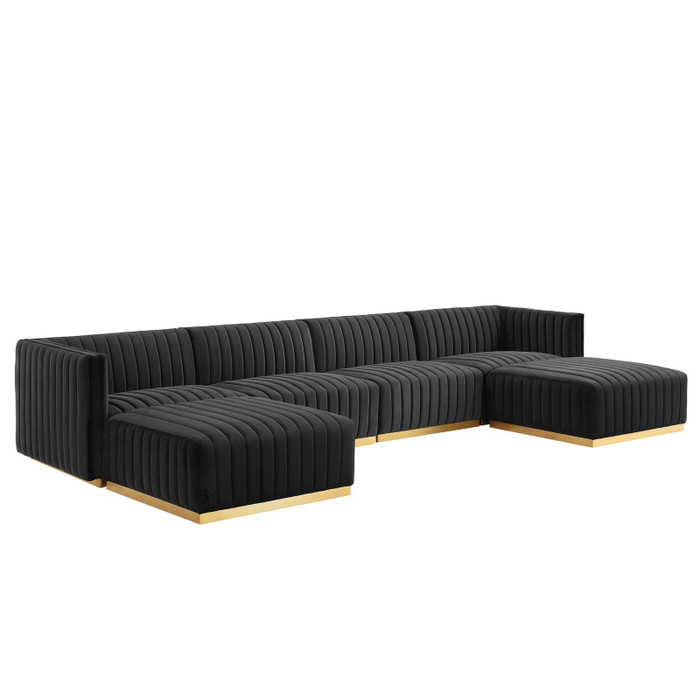 EEI-5846-GLD-BLK Conjure Channel Tufted Performance Velvet 6-Piece Sectional - Gold Black By Modway