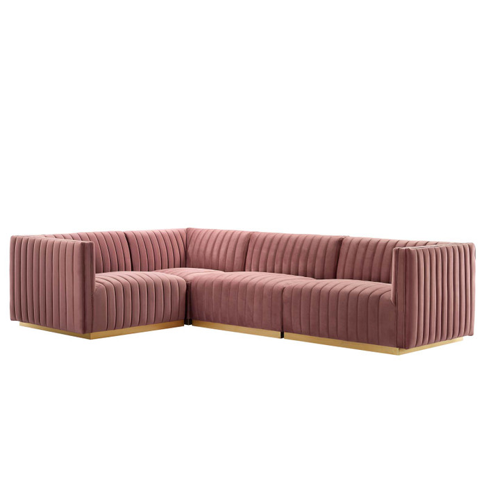 EEI-5847-GLD-DUS Conjure Channel Tufted Performance Velvet 4-Piece Sectional - Gold Dusty Rose By Modway