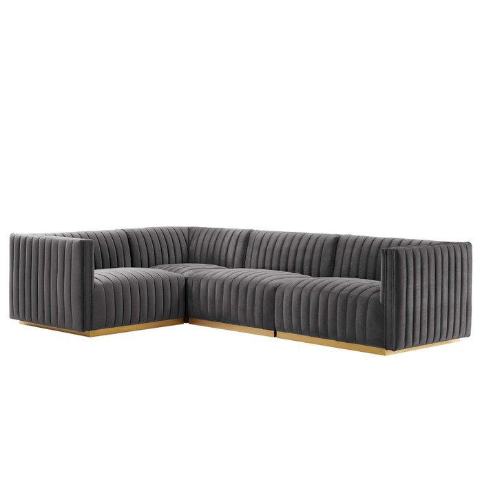 EEI-5847-GLD-GRY Conjure Channel Tufted Performance Velvet 4-Piece Sectional - Gold Gray By Modway