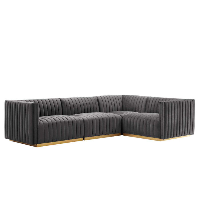 EEI-5848-GLD-GRY Conjure Channel Tufted Performance Velvet 4-Piece Sectional - Gold Gray By Modway