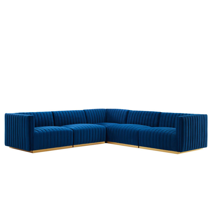 EEI-5849-GLD-NAV Conjure Channel Tufted Performance Velvet 5-Piece Sectional - Gold Navy By Modway