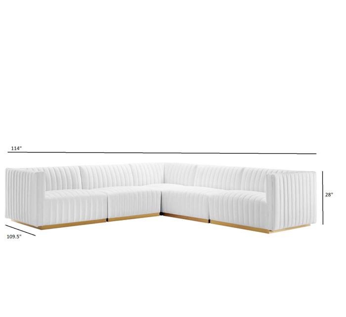 EEI-5849-GLD-WHI Conjure Channel Tufted Performance Velvet 5-Piece Sectional - Gold White By Modway