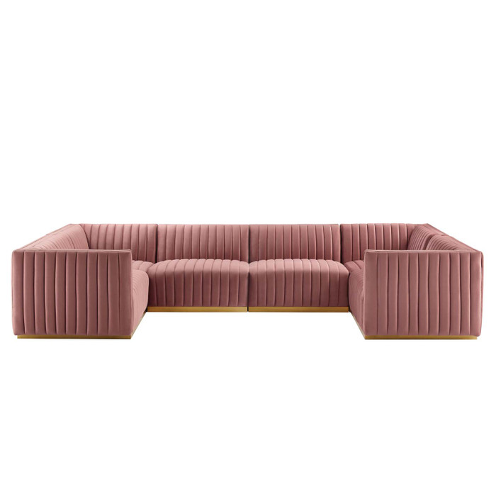 EEI-5851-GLD-DUS Conjure Channel Tufted Performance Velvet 6-Piece U-Shaped Sectional - Gold Dusty Rose By Modway