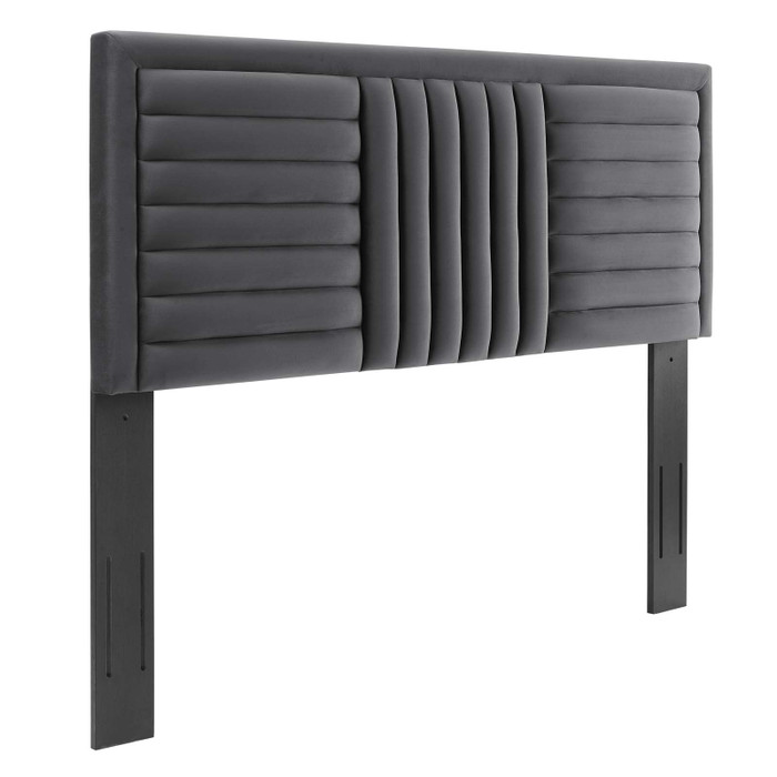 MOD-6665-CHA Believe Channel Tufted Performance Velvet Full/Queen Headboard - Charcoal By Modway