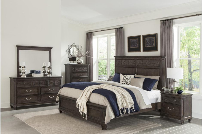 Sandpoint 4 Piece Set (Queen Bed+Night Stand+Dresser+Mirror) 1513-1*4