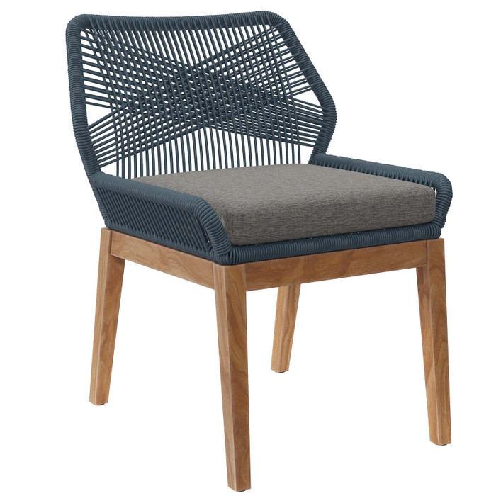 EEI-5747-BLU-GPH Wellspring Outdoor Patio Teak Wood Dining Chair - Blue Graphite By Modway