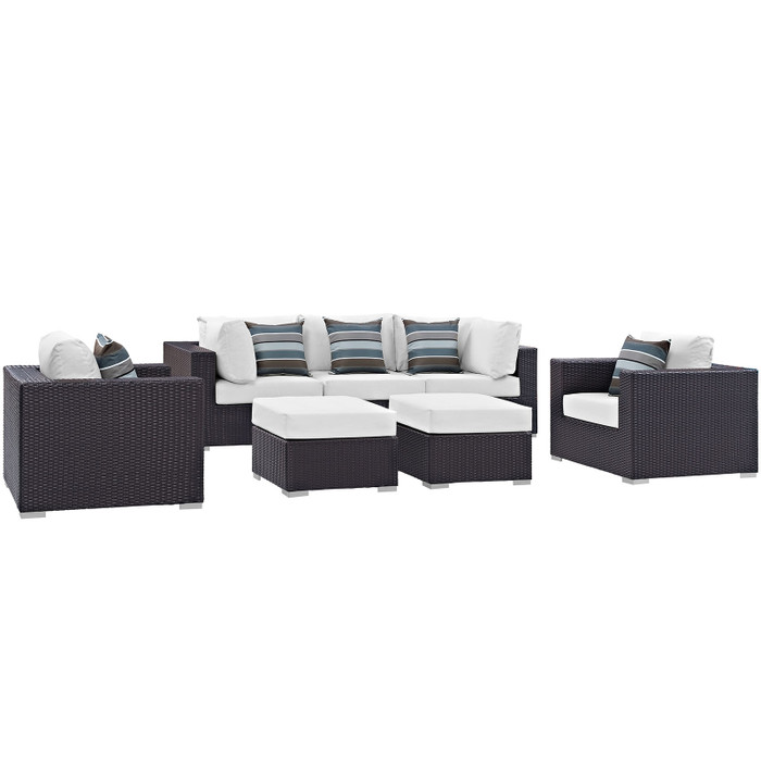 EEI-2365-EXP-WHI-SET Convene 7 Piece Outdoor Patio Sectional Set - Espresso White By Modway