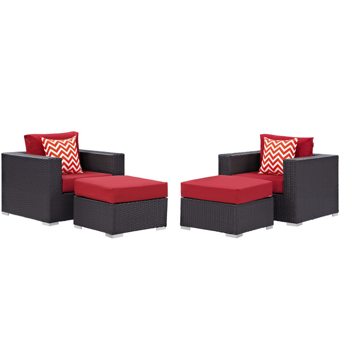 EEI-2367-EXP-RED-SET Convene 4 Piece Outdoor Patio Sectional Set - Espresso Red By Modway