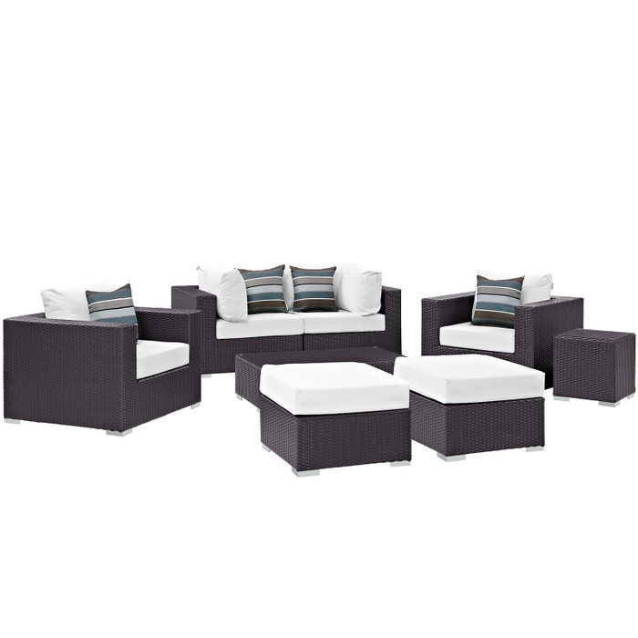 EEI-2371-EXP-WHI-SET Convene 8 Piece Outdoor Patio Sectional Set - Espresso White By Modway