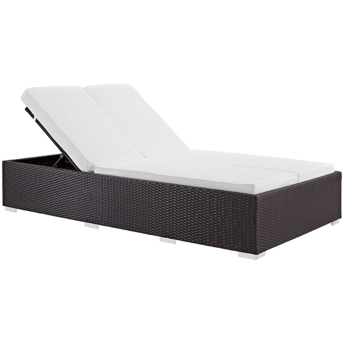 EEI-787-EXP-WHI Evince Double Outdoor Patio Chaise - Espresso White By Modway