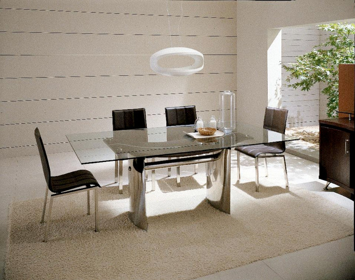 Waves Collection Modern Glass With Chrome Stainless Steel Dining Table VGGUWAVES