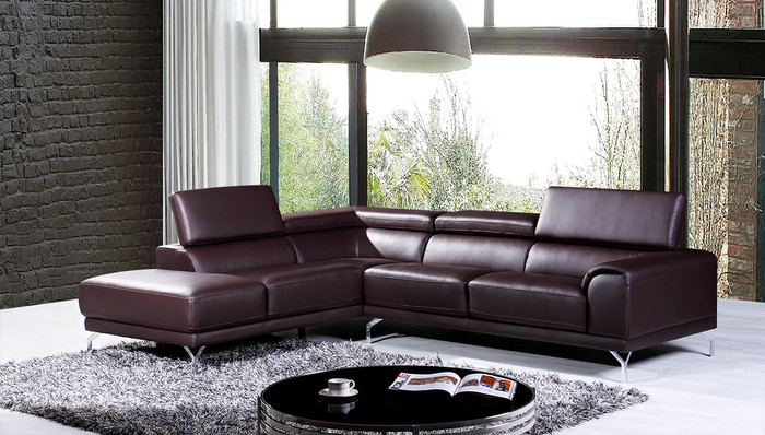 Divani Casa Wisteria Modern Brown Leather Sectional Sofa With Left Facing Chaise VGKNK8214-TOP-BRN-LAF