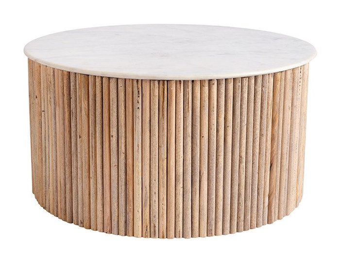 Modrest - Cambridge White Marble & Mango Round Coffee Table VGEDRID108008-CT