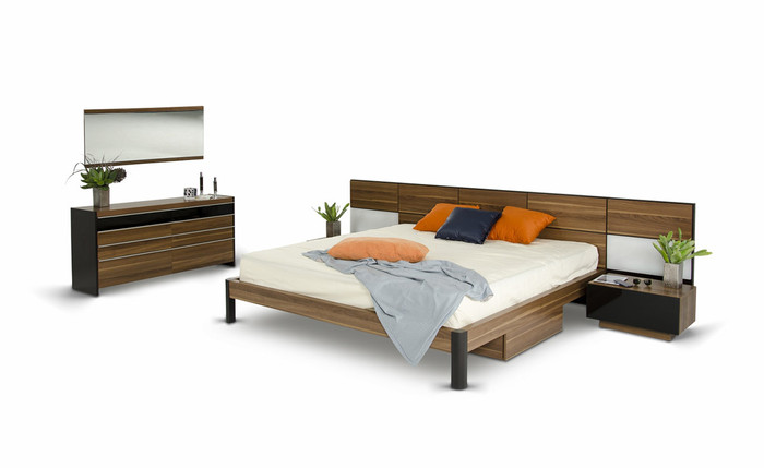 Queen Rondo Modern Platform Bed With Nightstands Storage And Lights VGWCRONDO-Q