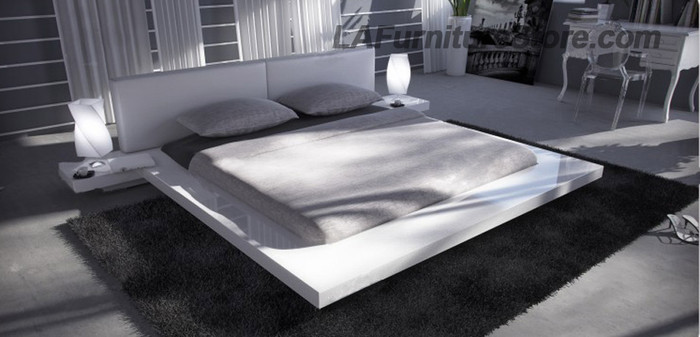 Eastern King Opal White Gloss Japanese Style Platform Bed With Nightstands VGKCOPAL-WHT-EK