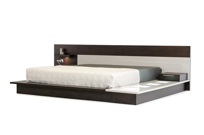 Queen Modrest Torino Contemporary Brown Oak & Grey Platform Bed With Lights VGWCSB-B03-BRNGRY-Q