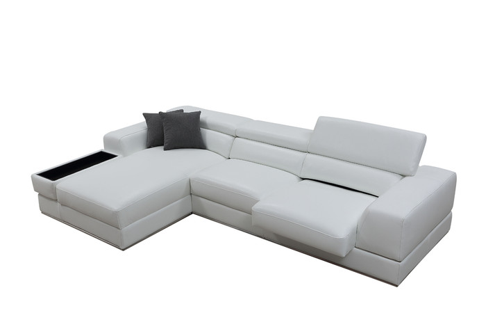 Divani Casa Pella Mini - Modern White Bonded Leather Left Facing Sectional Sofa VGEV-5106B-M