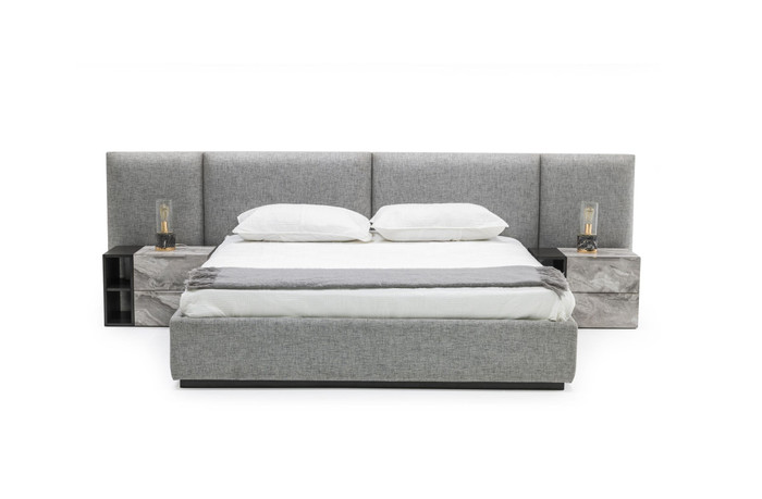 Eastern King Nova Domus Maranello - Modern Grey Fabric Bed With Two Nightstands VGMABR-121-GRY-BED-EK