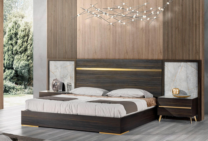 Nova Domus Velondra - Eastern King Modern Eucalypto + Marble Bed With Two Nightstands VGACVELONDRA-BED-2NS-EK