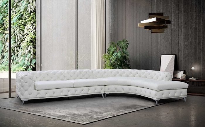 Divani Casa Kohl - Contemporary White Raf Curved Shape Sectional Sofa With Chaise VGEV-2179-WHT-RAF-SECT