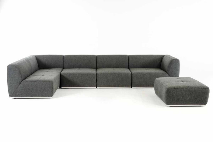 Divani Casa Hawthorn - Modern Grey Fabric Modular Left Facing Chaise Sectional Sofa + Ottoman VGKK-2388-LAF-D-240