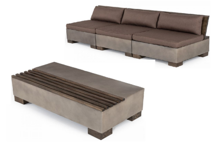 Modrest Delaware - Modern Concrete Sofa Set With Rectangular Coffee Table VGLB-RIVI-REC-SET2