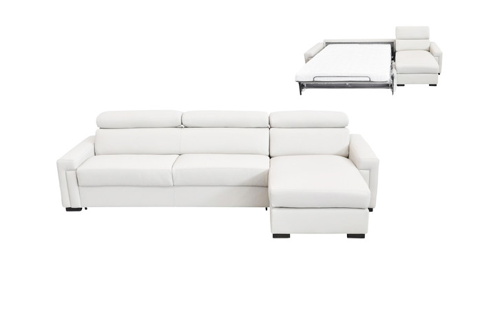 Estro Salotti Sacha - Modern White Leather Reversible Sectional Sofa Bed With Storage VGNT-SACHA-E3018-W