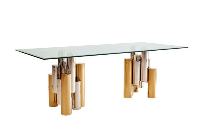 Modrest Chariot - Modern Glass And Silver Mix Gold Rectangular Dining Table VGZA-T413-GLD-DT