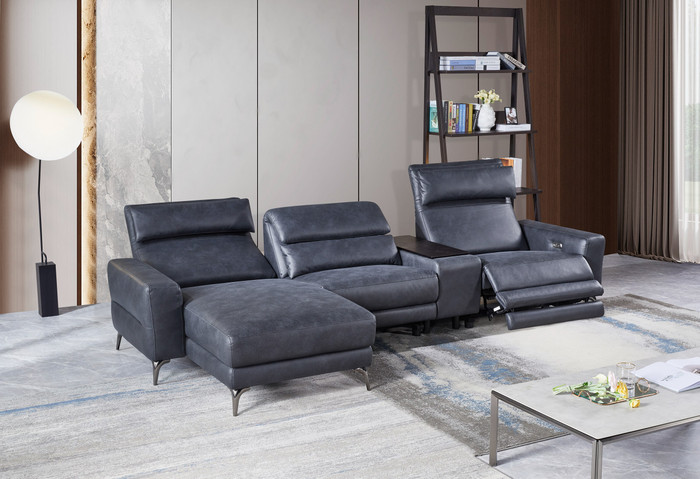 Divani Casa Laramie - Modern Charcoal Grey Vegan Leather Left Facing Sectional With Power Recliners VGMB-R180-P1-GRY